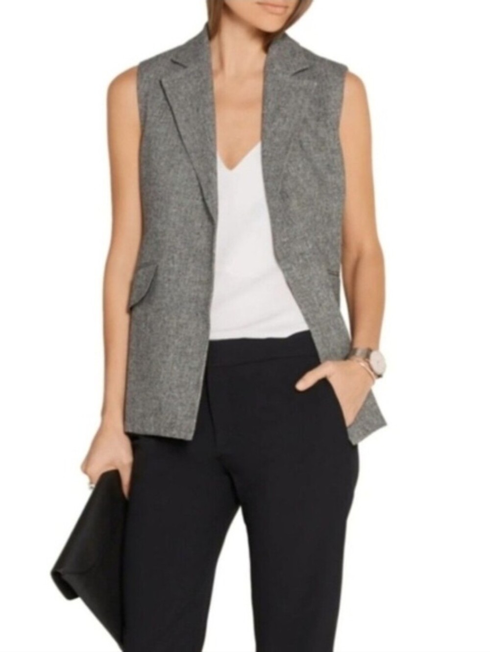 Theory Sedeia vest and matching trouser set structured gray Size 6 - Picture 2 of 16